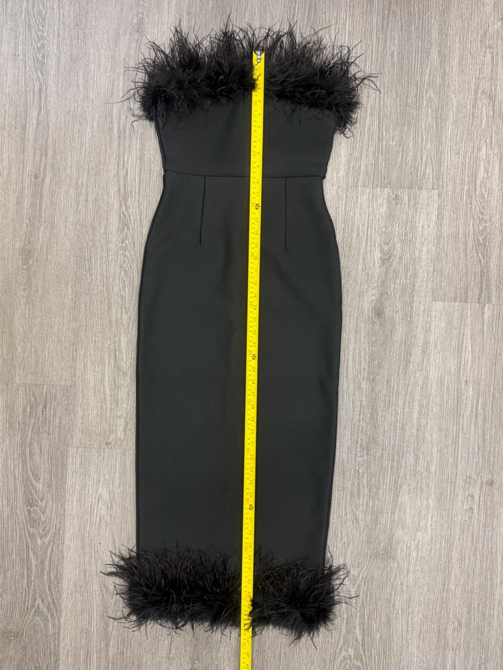 Strapless Black Feather-Trim Sheath Dress Size Medium - Picture 6 of 8